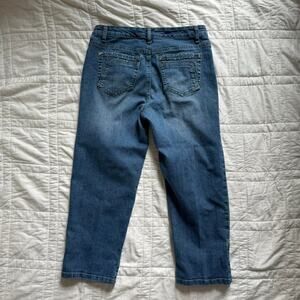 style & co Y2k mcbling denim capris bedazzled rhinestone sz 8 boho whimsical